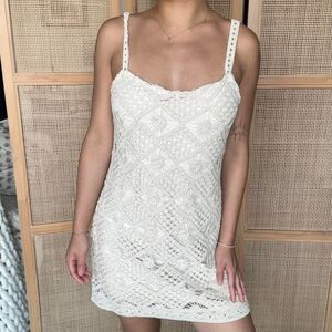 Hudson Gray boutique boho coquette cream crochet mini dress size medium